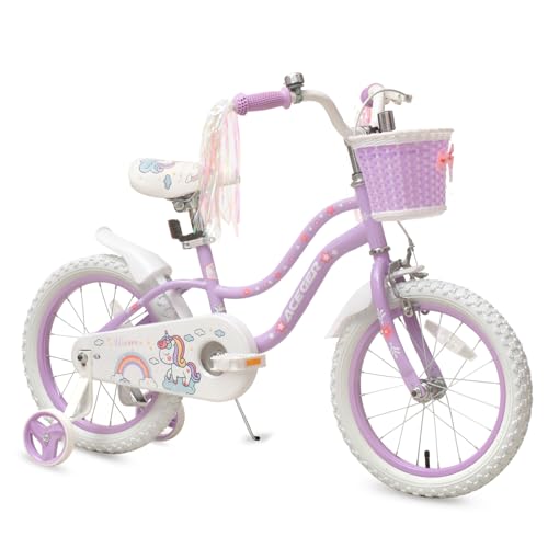 Princess Style Girls Bike with Basket for 2-13 Years Old Kids and Toddlers, 12 14 16 18 Inch Bicycle for Children with Training Wheels and Streamers, 20 Inch with Kickstand, Multiple Colors