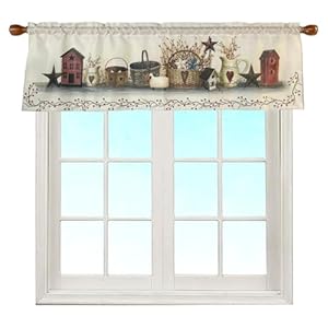 Country Hearts and Stars Window Curtain Valance for Decorative Rod Pocket 58 X 18 Inches
