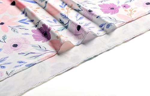 Image of Newborn Baby Girl Receiving Blanket Swaddle Blanket Stretchy Knit Swaddle Set with Matching Headband Beanie with a Name Card (Pink and Purple Floral)