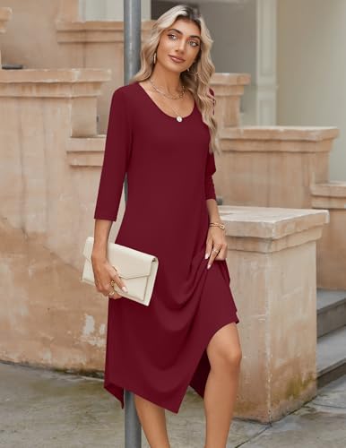 Image of Zeagoo Midi Dresses Women 2026 Dress 3 /4 Sleeve Casual Dresses with Pockets A Line Summer Beach Sundress