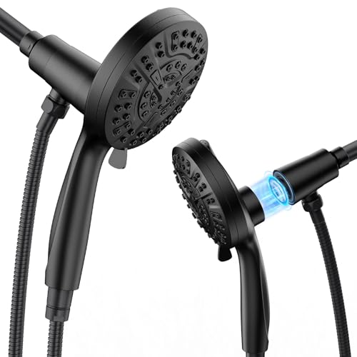 WCQQ High Pressure 10 Ways Handheld Shower Head Matte Black- Anti-clog Nozzles, Built-in Power Wash