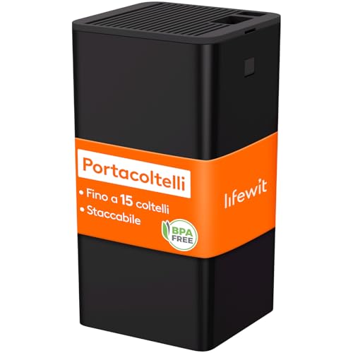 Lifewit Ceppo portacoltelli senza coltello, supporto universale per fino a 15 coltelli, con fessura per forbici da cucina e affilacoltelli, supporto per coltelli con fori di scarico e piedini