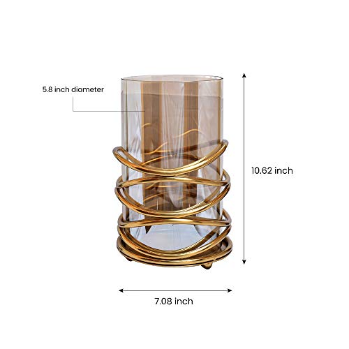 Candle Holder With Glass And Decorative Metal In Swirl Design For Home Decor Console Table Centerpiece Patio Courtyard Garden Dining Living Room Bedroom Office Farmhouse Events Wedding Decorations #TOP1