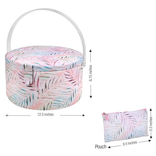 image for SINGER Premium Round Large Sewing Basket with Matching Zipper Pouch an