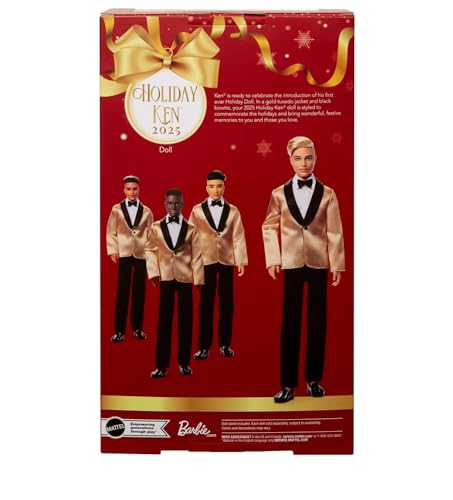 Barbie Signature - Ken Magia Delle Feste 2025, Bambola Da Collezione Con Tuta Elegante E Giacca Dorata, Confezione Da Esporre, Regalo Per Le Feste, Giocattolo Per Bambini, 6+ Anni, JGK55 - 6