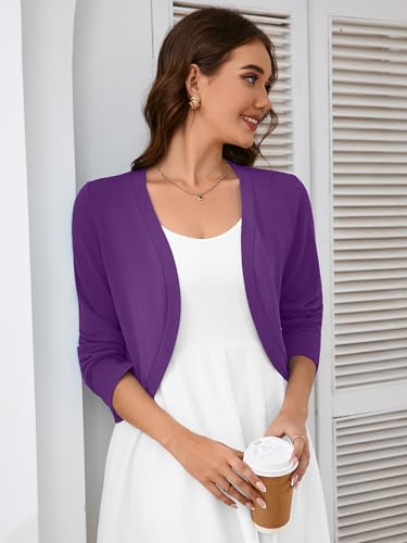 Heymoments Women's Long Sleeve Thin Kintted Shrugs Sweaters Lightweight Cropped Tops Open Front Cardigan for Dress3