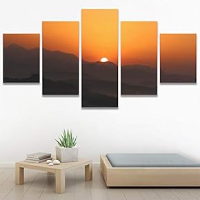 SIGNWIN 5 Panel Canvas Wall Art Coastal Orange...