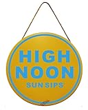 Eletina Round Wooden Signs/High Noon Sun Sips Sign Kitchen Cafe Pub Decor, Wall Plaque Art, Rustic Wood Decor Gift Diameter 12''