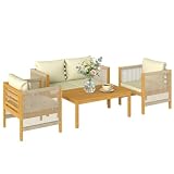 Outsunny Conjunto de Jardín Exterior de 4 Piezas con Sofá 2 Plazas Beige