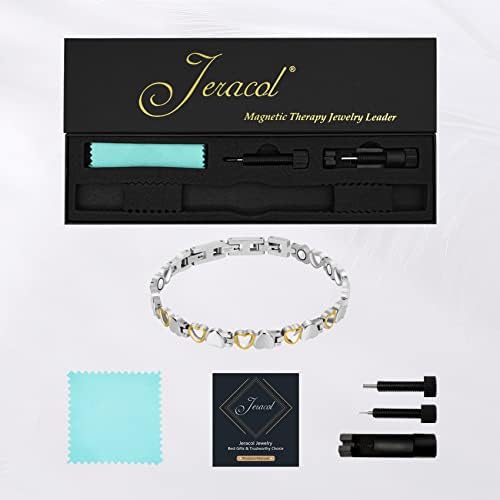 Jeracol Titanium Steel Magnetic Bracelets for Women,Love Heart Design Magnetic Wristband Brazaletes with Ultra Strong Magnets,Gifts with Removal Tool & Jewelry Gift Box