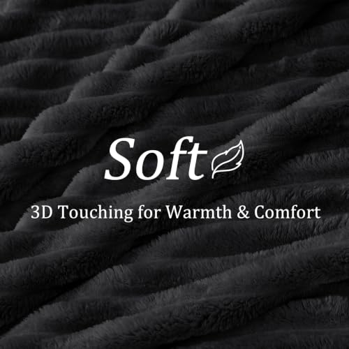 Image of BEDELITE Ribbed Twin Blanket for Couch & Bed, Black, 66 inchx90 inch