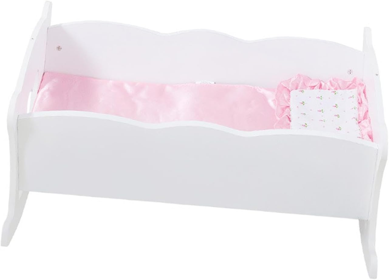 18 Inch Doll Crib with Rocking Function - Wooden Doll Bed with Bedding Set for 18" Dolls, Realistic Pretend Play Furniture