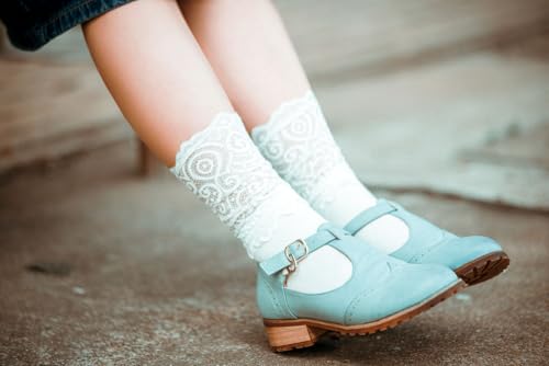 Image of Womens Lace Cotton Socks Transparent Mesh Ruffle Dress Calf Socks