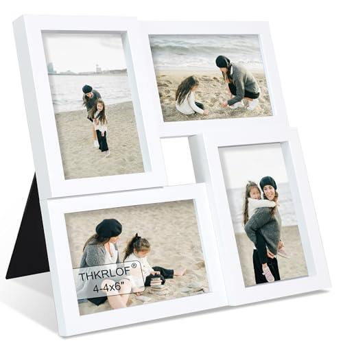 THKRLOF 4x6 Picture Frames Collage 1 Pack 4 Opening Multi Family Photo Collage Frames with Real Glass for Wall Hanging or Tabletop White