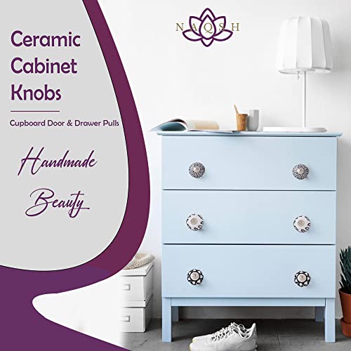 Naqsh Ceramic Cabinet Knobs - Set Of 20 Kitchen Cabinet Drawer Knobs Handpainted Cupboard Door & Drawer Pulls Multicolor Handmade Knob (Pack Of 20, Black & White) #TOP3