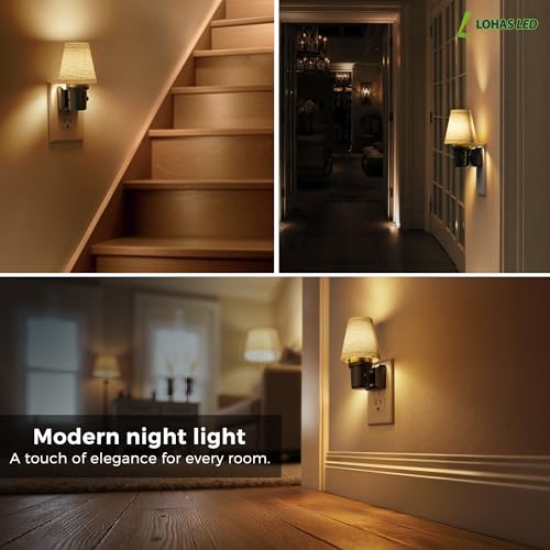 Image of L LOHAS LED Night Lights Plug into Wall, Linen Fabric Round Platform Decor Night Light, Dusk to Dawn Sensor Vintage Nightlight, 0-100LM Dimmable, for Bedroom Living Room Hallway