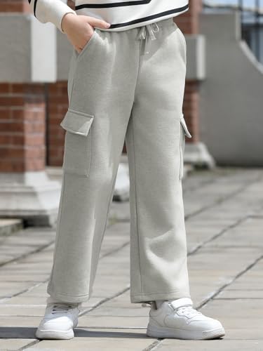 Haloumoning Boys Fleece Cargo Sweatpants Kids Athletic Wide Leg Joggers with Open Bottom and Drawstring & Pockets2