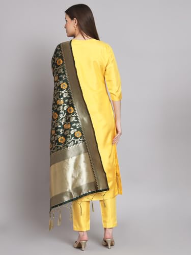 Image of VredeVogel Women's Cotton Silk Blend Kurta Pant Set with Banarasi Silk Dupatta
