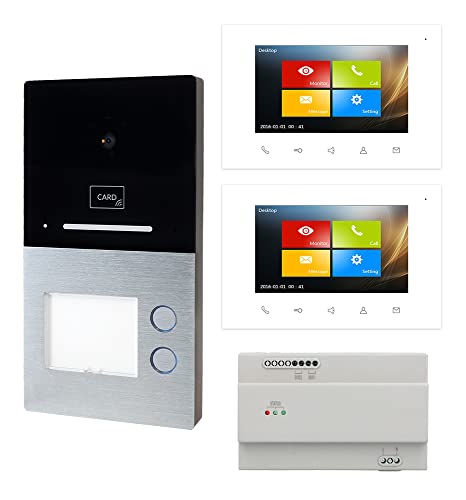 Voxura Domo Video Türsprechanlage Gegensprechanlage 2-Familien Komplett Set Touchscreen Außenstation RFID Bluetooth Aufputz