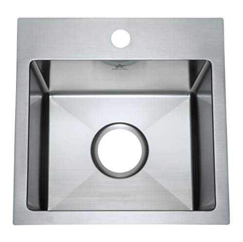 Starstar 15 x 15 inch Drop-in Topmount 304 Stainless Steel Single Bowl Bar/Kitchen/Laundry/Yard/Office Sink (Without Grid)
