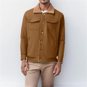 Heren Sherpa gevoerde Cargo Jas Heren Solid Color Zippper Trucker Warme Coat Lapel Collar Button Down Fleece Jassen