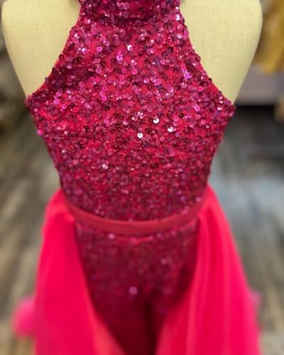 Sequin Romper Jumpsuits Pageant Dress Halter Ball Gown Jumpsuit Flower Girl Dress Princess Girls Dresses HRF034