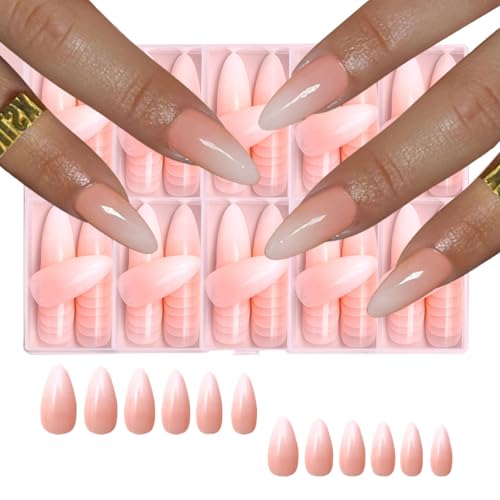 Auriselle 120 pezzi 12 misure Set di unghie finte Gradual Bianco Rosa Mandorla artificiali da incollare Aspetto naturale Lunga durata Matrimoni Feste Vita quotidiana Unghie artificiali