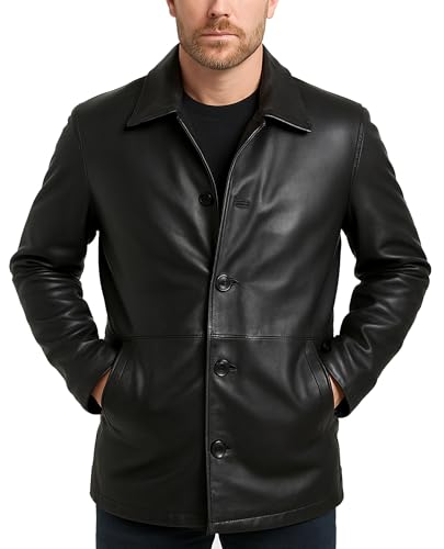 LP-FACON Mens Black 3/4 Mid Length Car Coat - Genuine Leather
