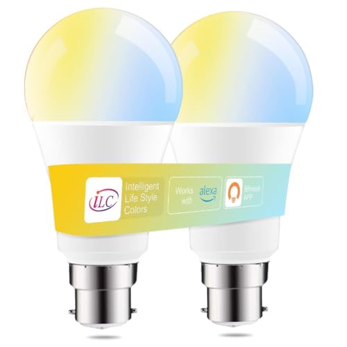 iLC LED Alexa Light Bulbs B22, Smart Bulb, Work with Alexa (Echo Devices Required), Bayonet 2700K-6000K Turnable (2 Packs)