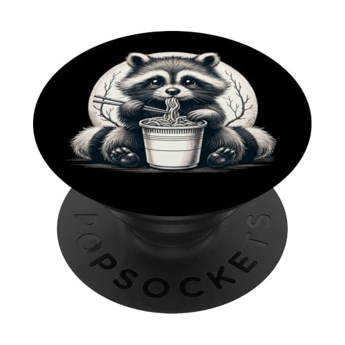 Raccoon Eating Ramen Instant Noodle Cup Racoon Lover Foodie PopSockets PopGrip Adhesivo