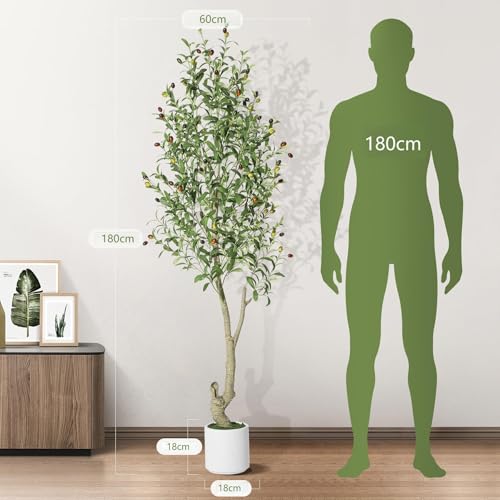 人工観葉植物 1 本 180cm オリーブ フェイクグリーン 屋内用 手入れ不要 白鉢 モス付き インテリア 装飾 [2]