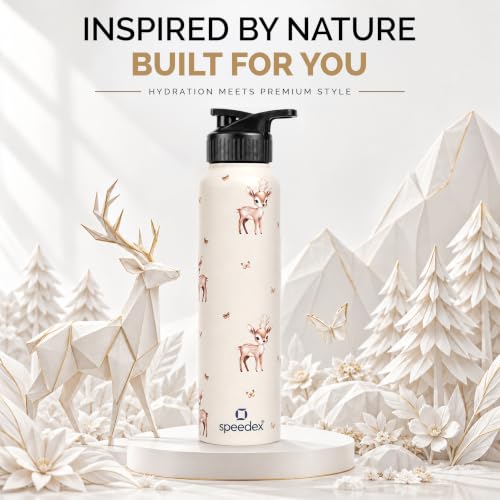 Image of Speedex Stainless Steel Printed Water Bottle 1 Ltr 1000 ml, BIS Approved, Leak Proof Sipper Cap Bottle for Office, School, Travel, Daily Use for Men, Women, Kids, Adults, Baby Deer, Set of 3
