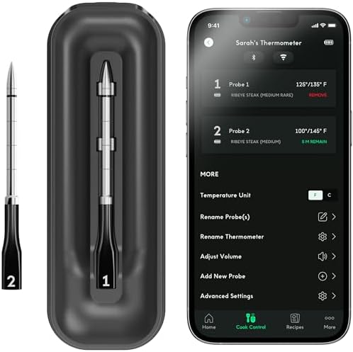 CHEF iQ Dual Probe Cooking Bundle: Smart Wireless Meat Thermometer with Ultra-Thin Probe # 1 Plus Add-On Probe # 2 – Unlimited Range Bluetooth Meat Thermometer, Monitor Two Foods Simultaneously