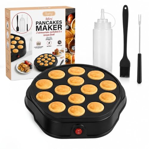RANJI Máquina para Hacer Tortitas, 14 Mini Pancakes, 800 W