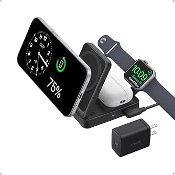 Anker MagGo Qi2 15W 3-in-1 Foldable Wireless Charging Station & MagGo Qi2 15W 3-in-1 Ultra-Foldable Wireless Charging Pad, for iPhone, AirPods & Apple Watch