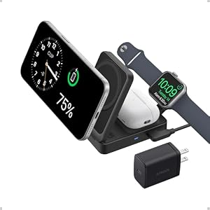 Anker MagGo 3 in 1 iPhone 16 Charging Station, MagSafe-Compatible Wireless Charger Stand, Qi2 Certified 15W Foldable Charger for iPhone 15, AirPods, Apple Watch 9 (Not a Power Bank, Adapter Included)