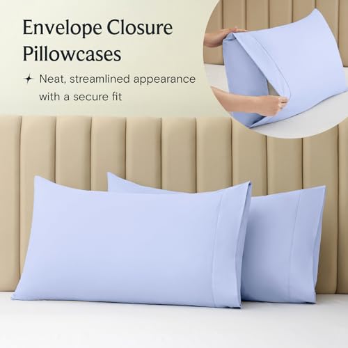 Image of LuxClub 4 PC Sheet Set Bed Sheets Deep Pockets 16 inch Eco Friendly Wrinkle Free Cooling Machine Washable Hotel Bedding Silky Soft - Sky Blue Full