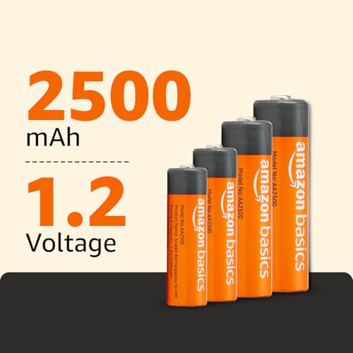 Image of Amazon Basics AA Rechargeable Batteries | 2500 mAh with 1.2 V Power| Ni-MH Batteries | Ultra High Power | for Mid to High Drain Devices (Pack of 4)