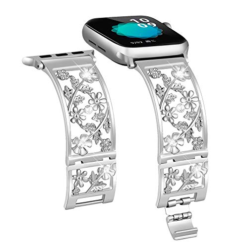 Image of Floral Band for Apple Watch Band, Women, Silver, 42 /44 /45 /46 /49mm