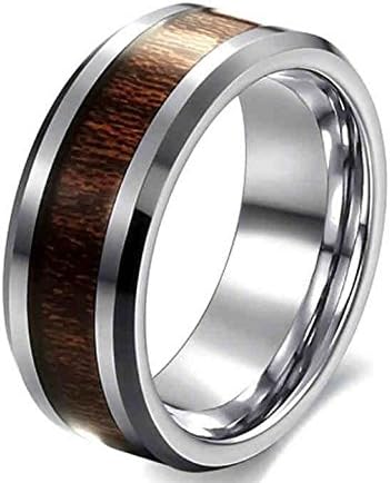 LongJin King Stainless Steel Brown Wood Camouflage Wedding Ring w/ Beveled Edge, 8mm