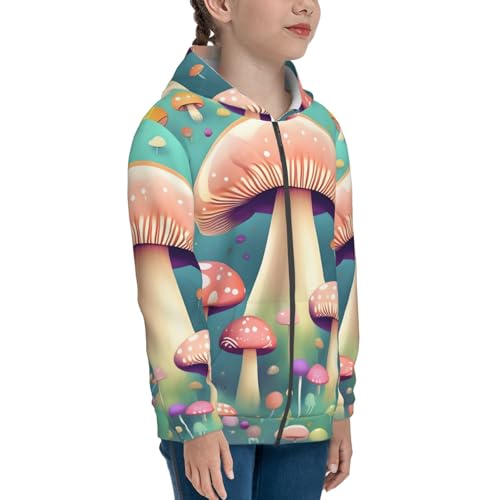 Pretty little mushrooms Print Girls Athletic Zip Up Hoodies,Sweatshirts with Pockets Long Sleeve Hooded Jackets, for 7-18 Y3