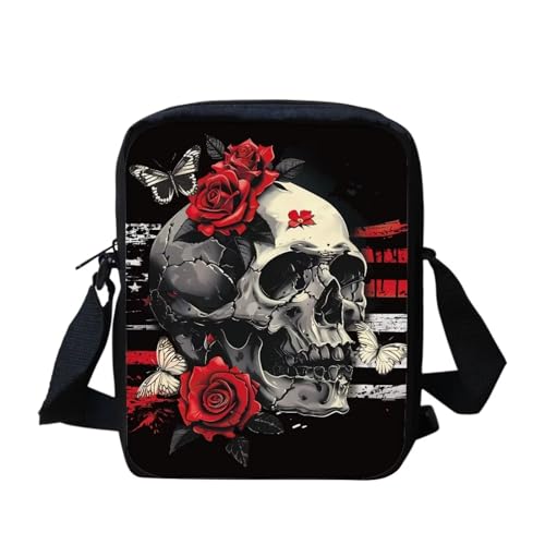 Skull Rose Small Crossbody Bags for Women Cell Phone Bag Wallet Purses Adjustable Strap Portable Travel Work Shoulder Bag with Back Zipper Pocket