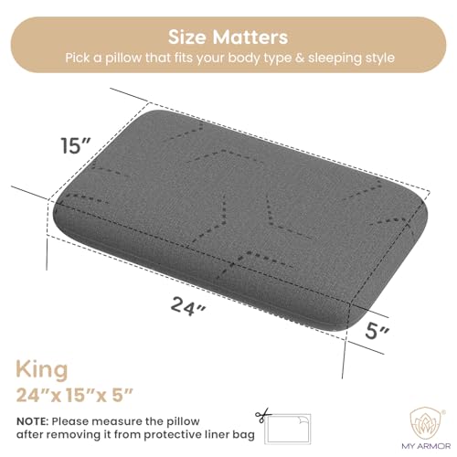 MY ARMOR Ventilated Cool Gel Memory Foam Pillow Set of 2, Orthopedic Pillows for Neck Pain Relief, King Size - 5 Inch Thick with Grey Colour Removable Washable Pillow Cover - Pack of 2