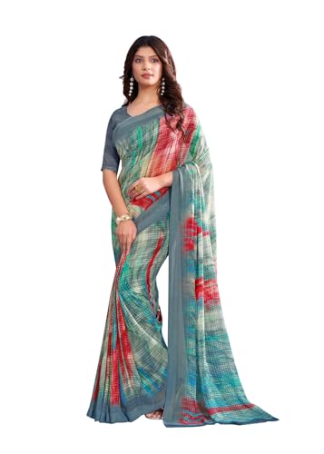 Image of Jaanvi fashion Women's Georgette Saree with Unstitched Blouse Piece