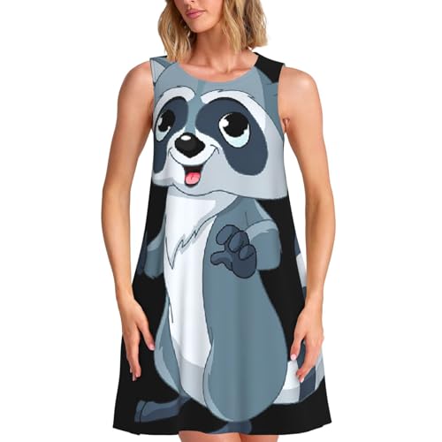 Robe t-shirt avec poches imprimé raton laveur idéale pour vos vacances
