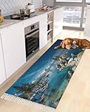 Nature Landscape Runner Rug 2x5 ft Washable Hallway Rugs Lake Stone Forest Sky Snow Mountain Rug Runners with Tassels Woven Floor Mat Carpet for Hallways Entryway Laundry Room Kitchen