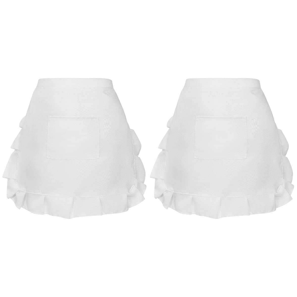 2Pcs Floral Lace Half Waist Apron with Pocket for Women White Short Waist Apron for Kitchen Cooking, Baking, Cleaning