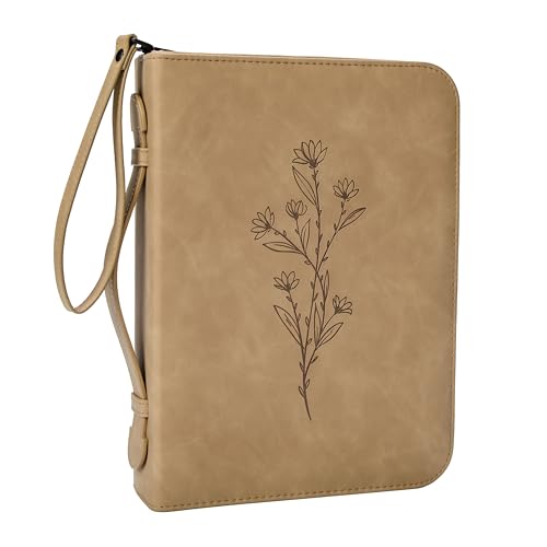Bible Case For Women - PU Leather Carrying Cover With Floral Design For Church & Bible Study