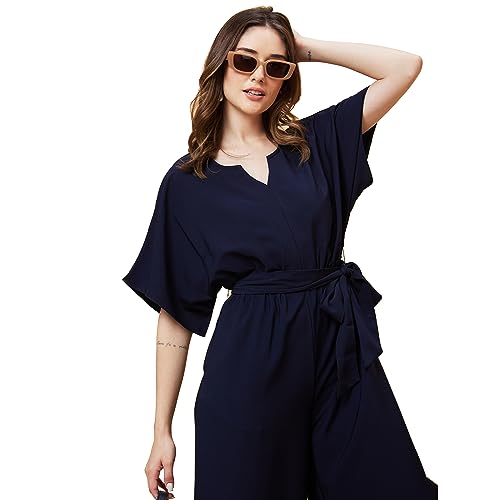 Image of Globus Women Navy Solid Boiler Jumpsuit-3638099005