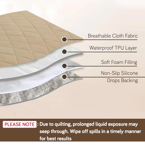 Image of HOKIPO Waterproof + Anti-Slip + Quick Dry Sofa Seat Mat for 1 Seater Sofa with 2 Armrest Covers with Pockets, Beige (AR-5272-80-BGE)